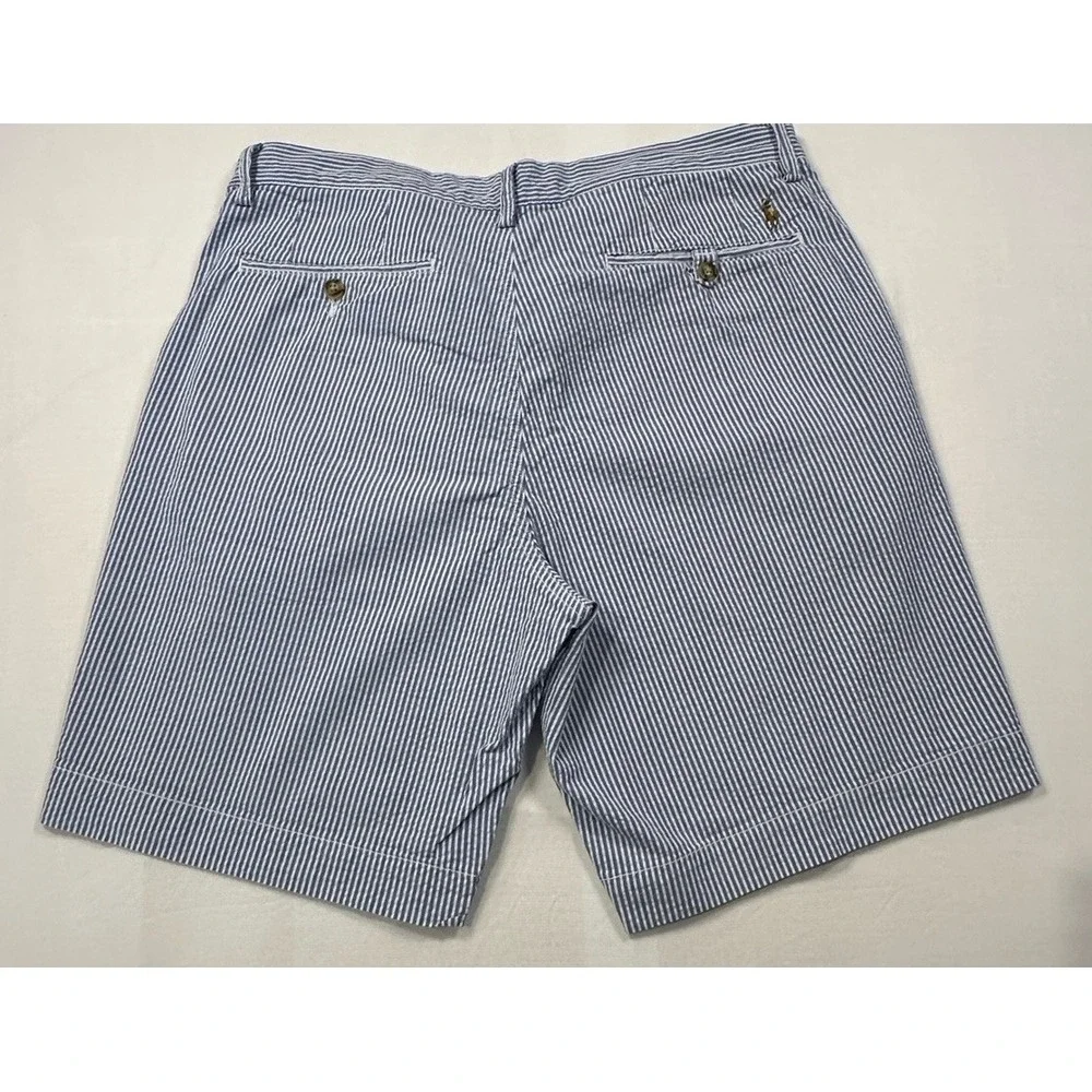 Polo Ralph Lauren Men's Shorts Sz‎ 35 Stretch Straight Fit Seersucker Blue/White